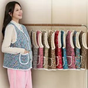 꽃무늬 융털 조끼 할머니 촌캉스 누빔 방한 털 중년 꽃조끼 체크 레트로 엄마조끼