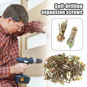 40/60/80/100개 셀프 드릴링 석고보드 나사 및 앵커 세트 아연 도금 헤비 듀티 TV 선반  액자 벽걸이용