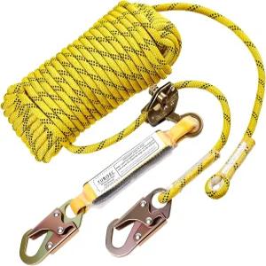 유비섹 로프 하네스 안전 랜야드 150피트 그랩 스냅 훅 충격 흡수기가 있는 수직 라이프라인 어셈블리 낙상