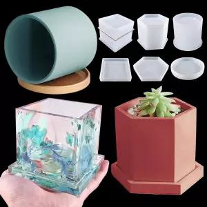 대형 실리콘 식물 틀 3세트 용기 코스터 수지 콘크리트 캔들 다육질 화분 펜 홀더 병용 실린더 큐브 육각형