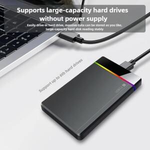 2.5인치 RGB 외장 하드케이스 USB 3.2 5Gbps 타입C 케이블 하드 드라이브 5TB 디스크 박스 휴대용 저장 장