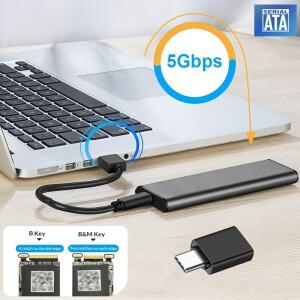 M.2 SATA SSD 인클로저 어댑터 B 키 + M NGFF 크기 2230/2242/2260/2280 용 USB 3.1 Gen1 5Gbps 도구