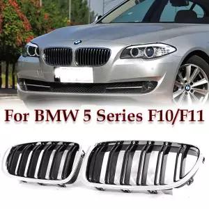 자동차 그릴망 튜닝 BMW 호환 5 시리즈 F10 F11 520i 535i 530i 540i 2010-용 실버 크롬 프레임 더블 슬랫