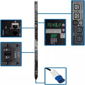 트립 라이트 스위치드 PDU 208V 콘센트(C13 및 C19 6개) 16.2kW 3상 IEC-309 60A 블루 6피트 코드 0U
