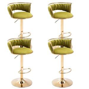 듀오메이 모던 스위블 바 스툴 4종 세트, 벨벳 조절 높이 로우 백 키친 아일랜드 카운터 의자, 골든 베이스, 잔디 그린