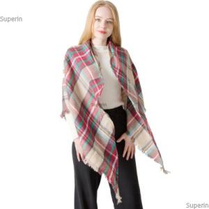 니트 스카프 머플러 여삼각 체크 캐시미어 가을 겨울 덧댐 기모 양면 삼각 숄 겸용