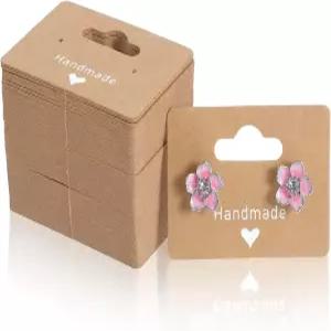 판매용 귀걸이 디스플레이 카드 100개 구멍이 있는 2인치 홀더 브라운 크래프트페이퍼 핸드메이드 러브