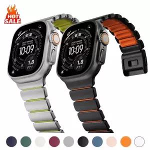 애플워치 49mm 46mm 45mm 44mm용 고급 티타늄 러버 스트랩 아이워치 시리즈 울트라 11 10 9 8 7 6 SE 5 4 3