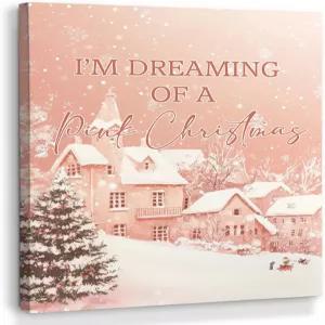 인테리어 소품 XINCESYWJ 핑크 크리스마스 농가 벽 아트 데코 겨울 캔버스 프린트 액자 소박한 아늑한 그림