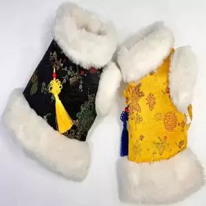 패션독 반려동물 양단 배자 한복 퍼 조끼 강아지 고양이 명절 촬영복 S~XL