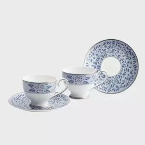 한국도자기 2인 블루 고급 찻잔 세트 궁 챠토우 커피잔 선물