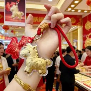 키캡키링 2026년 말 띠 순금 999 즉시 부자 휴대폰 장식 가방 휴대폰 스트랩 장식 열