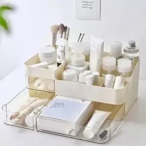 (색상 베이지)대형 화장품 보관함 칸막이 화장대 수납함 여러칸 화장품 수납정리함