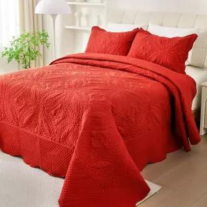 Cmfshape 킹 침대 스프레드 106 x96 3피스 퀼트 2개 전 시즌용 경량 레드 세트 모던 코인 패턴 침구