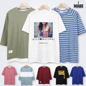 메이드 반팔티/오버핏/7부티/여름/라운드/브이넥/티셔츠/루즈/박스/빅사이즈/남자/남성/커플티/데일리룩/쿨