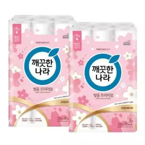 깨끗한나라 벚꽃프리미엄 28mx 30롤x2팩 최신형발송