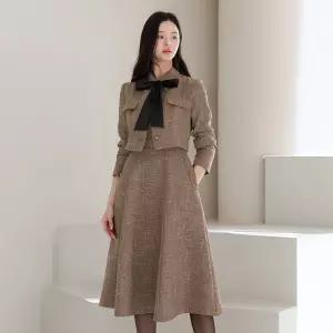 [시크라인] (~XXL까지) 파이크 타이 세트 A라인 트위드 원피스 겨울 하객룩 오피스룩 면접룩 모임룩 격식룩 데이트룩