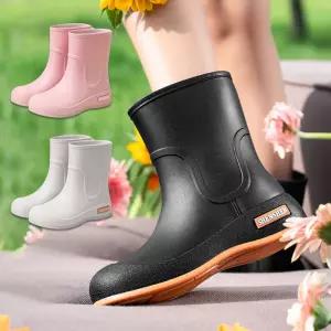 여성 레인부츠 여름 첼시 물장화 예쁜 장마 롱 신발 미끄럼방지 가벼운 패션 미들 주방화 EVA 작업용 장화