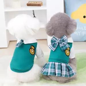 강아지 티셔츠 베이직 스쿨룩 유니폼 강아지 교복 반려견 캐주얼 원피스 체크