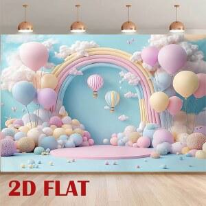 1개 2D 평면 파란색 분홍색 풍선 무지개 아치 폴리에스터 배경 가정 장식 파티 배경에