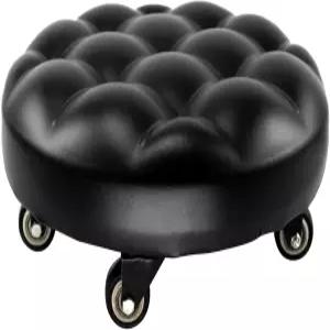 360° 스위벨 휠이 장착된 CNQLIS 로우 롤링 스툴 퓨 가죽 롤러 시트 의자 홈 오피스 차고 상점 피트니스