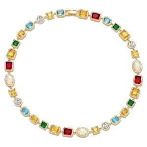 남성용 테니스 목걸이 에메랄드 루비 아쿠아마린 보석이 포함된 큐빅 지르코니아 체인 보석 금도금 다이아몬드 발렌타인데이 선물