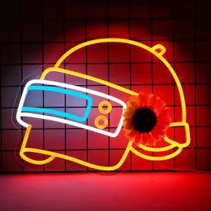 원더풀라이프 헬멧 게임 네온사인 존 데코 맨 동굴 놀이방 인터넷 바 또는 침실 장식용 LED 조명. 5V USB