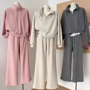 여성 트레이닝 투피스 포켓 반집업 상하세트 캐주얼 밴딩 팬츠 데일리 운동복