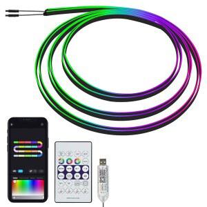 118인치 아크릴 인테리어 자동차 조명, 0.08인치 초박형 앰비언트 조명 키트, 스마트 APP, RGB 2인치 1개 USB 전원 LED 스트립 라이트 뮤직 싱크 네온 차량용 (2