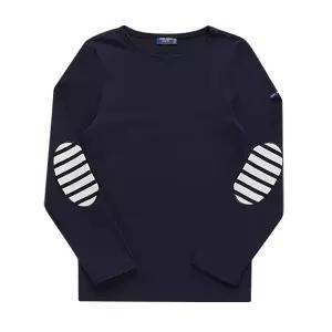 [세인트제임스] 0844 NAVY ECRU NAVY 메르디앙 모던 스트라이프 엘보 패치 공용 긴팔티