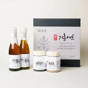 우리농산 달인 국내산 감사선물세트 4종 참기름300ml + 들기름300ml + 볶음참깨100g + 볶음검정깨100g