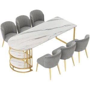 80 반원 직각 식탁겸책상 화이트 업소용 식탁겸 골드메탈 테이블 반타원형 메탈 의자세트