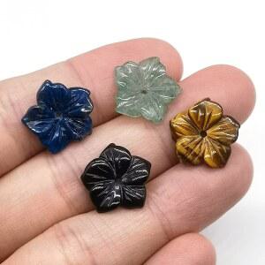 15mm 복숭아꽃 모양 구멍 있는 천연석 크리스탈 자수정 쿼츠 호안석 목걸이 팔찌 펜던트 선물 제작용