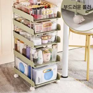 화장품투명트롤리 수납랙 화이트3단 미용 보관함 보관 다용도 진열 침실 정리 이동식 캐비닛 사각