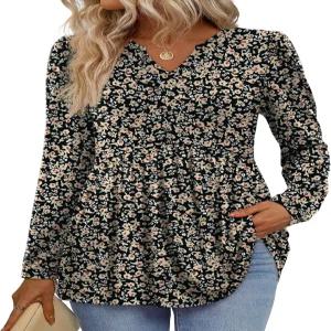 위홀 여성용 롱 슬리브 가을 셔츠 베이비돌 페플럼 상의 V넥 튜닉 드레시 캐주얼 블라우스