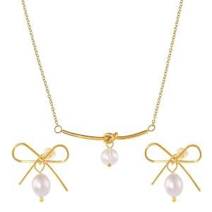 여성용 WeiTaLuo 주얼리 세트 u2013 18K 골드 도금 스테인리스 스틸 쉘 목걸이 및 귀걸이 세트, 결혼 기념 무도회 생일 선물 우아한 패션 액세서리