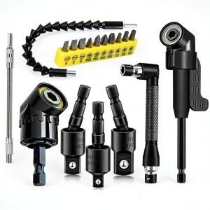 18pcs 직각 드릴 부착, 헥스 섕크가 있는 105도 유연한 확장, 드라이버 비트용 회전식 소켓 어댑터