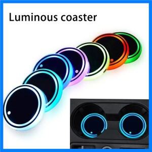 7가지 색상 변경 LED 조명 자동차 컵홀더 조명 장식용 무드등 발광 코스터 패드 USB 충전 미끄럼 방지 코스