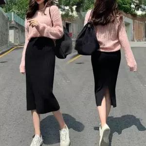 [라일리여성의류] Rly 롱스커트 밴딩 사과힙 골지니트스커트 골지스커트