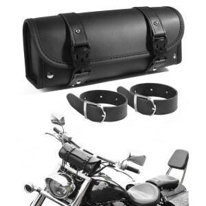 PAIYUE 오토바이 핸들바 백, 자동차 액세서리 PU 가죽 공구 가방, 스트랩이 있는 오토바이크 사이드 파워스포츠 안장 가방 시시 바 보관 도구 새들백, 대부분의 오토바이크에 적합