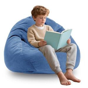 EN HUI 3FT 메모리 폼 빈백 의자, 손잡이가 달린 충전 소파, 매우 부드러운 코듀로이 패브릭 레이지 3피트 블루