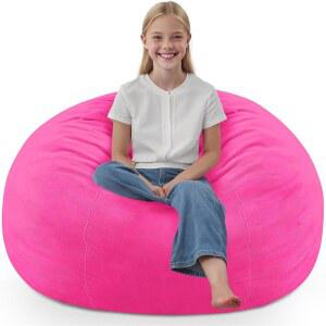 심플래그 2피트 빈백 의자, 메모리 폼이 채워진 편안한 더치 벨벳 커버가 있는 푹신한 소파, 거실용 티어드롭 놀이방 - 핑크