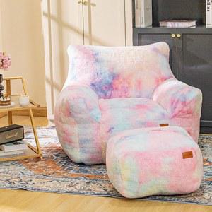 Cvortll 빈백 의자, 셰르파 액센트 의자 및 오스만 세트, 메모리 폼이 채워진 모피 인조 기숙사, 아파트, 거실용 레이지 소파 편안한 아늑한 (컬러풀)