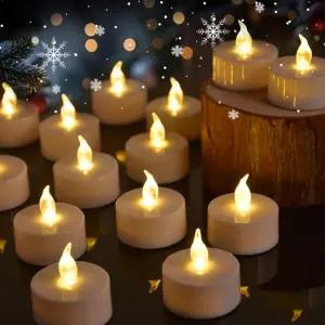 엘로어 티 라이트 무염 양초 50팩 따뜻한 노란색 배터리 작동 깜빡이는 200시간 이상 집 장식 야외 결혼식