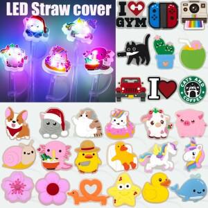 30 & 40Oz 컵 8mm 고양이 오리 밀짚 토퍼 마시는 모자  방진 팁 1PCS LED 밀 짚 커버 액세서리