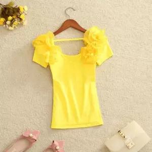 여성 라틴 라인 옷 상의 반팔 셔링 댄스복