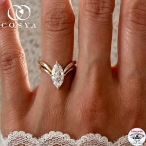 COSYA 1-3캐럿 마퀴즈 컷 모이사나이트 반지 세트 S925 실버 18K 골드 랩 다이아몬드 웨딩 밴드 여성 남성