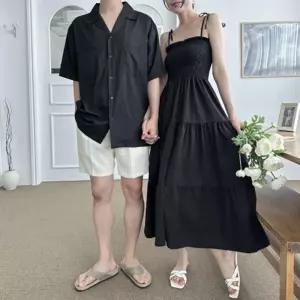 바넬 커플 비치웨어 셔츠 튜브탑 트레스 세트 하와이룩 가족비치웨어