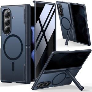 모보시 Z 폴드7 케이스, 힌지 보호 기능이 있는 내장형 프라이버시 스크린 투명 마그세이프 킥스탠드 보호필름과 폰 커버