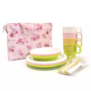 나들이 4인용기세트(flower river P)(일)(140501)소풍식기 가족나들이 큰접시보울 스푼포크 야외 야영 나들